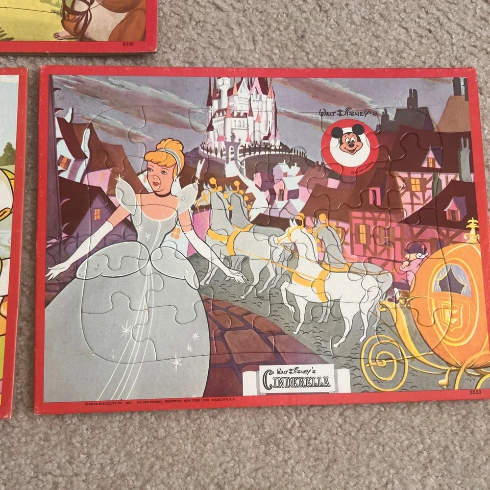 Vintage Walt Disney Framed Tray Puzzle Lot of 3‎ Lady Cinderella Donald Duck
